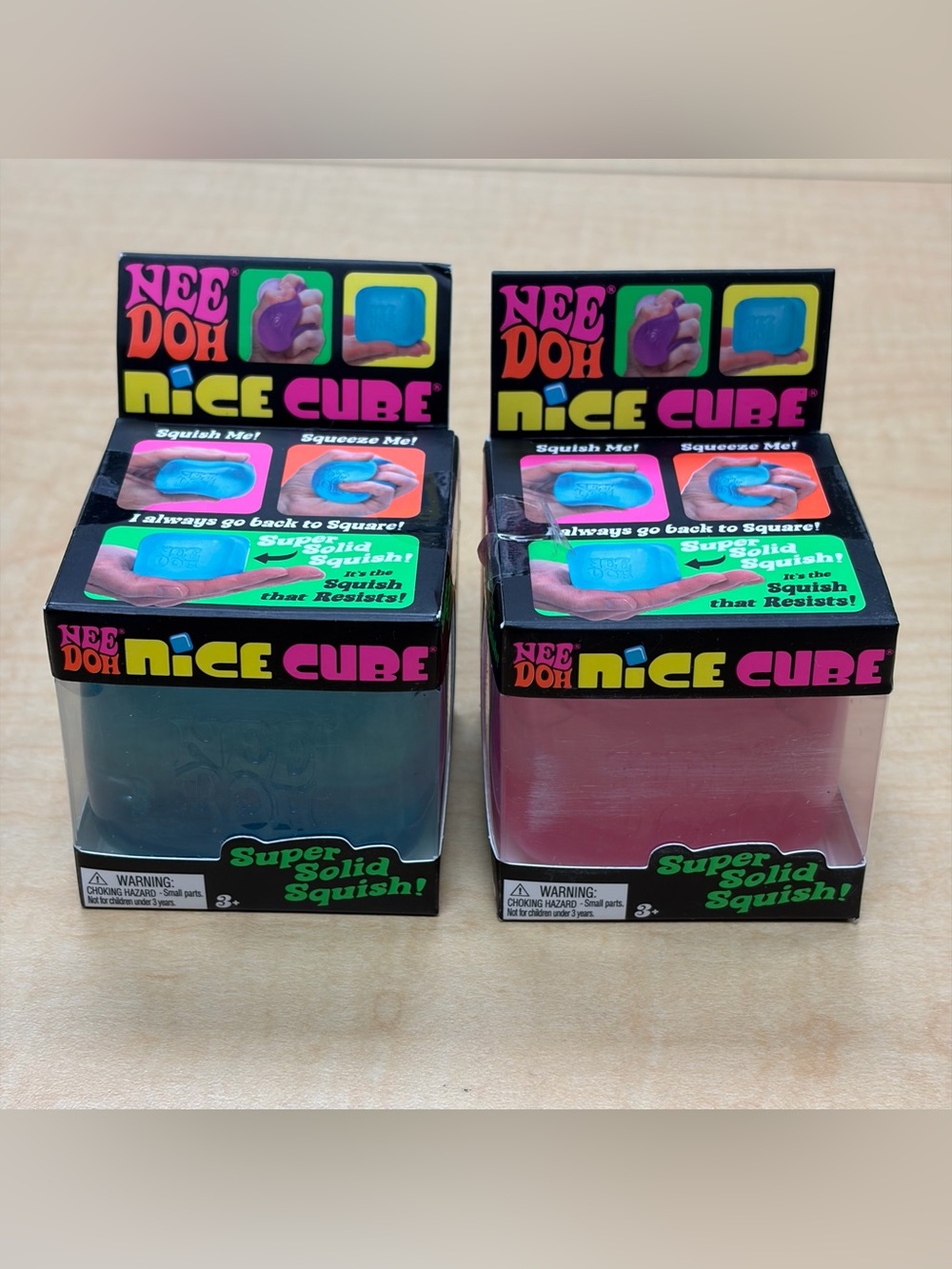 Lot of 2: Needoh Nice Cubes Super Solid Squish! Blue/Pink Squishy Fidget Toy New